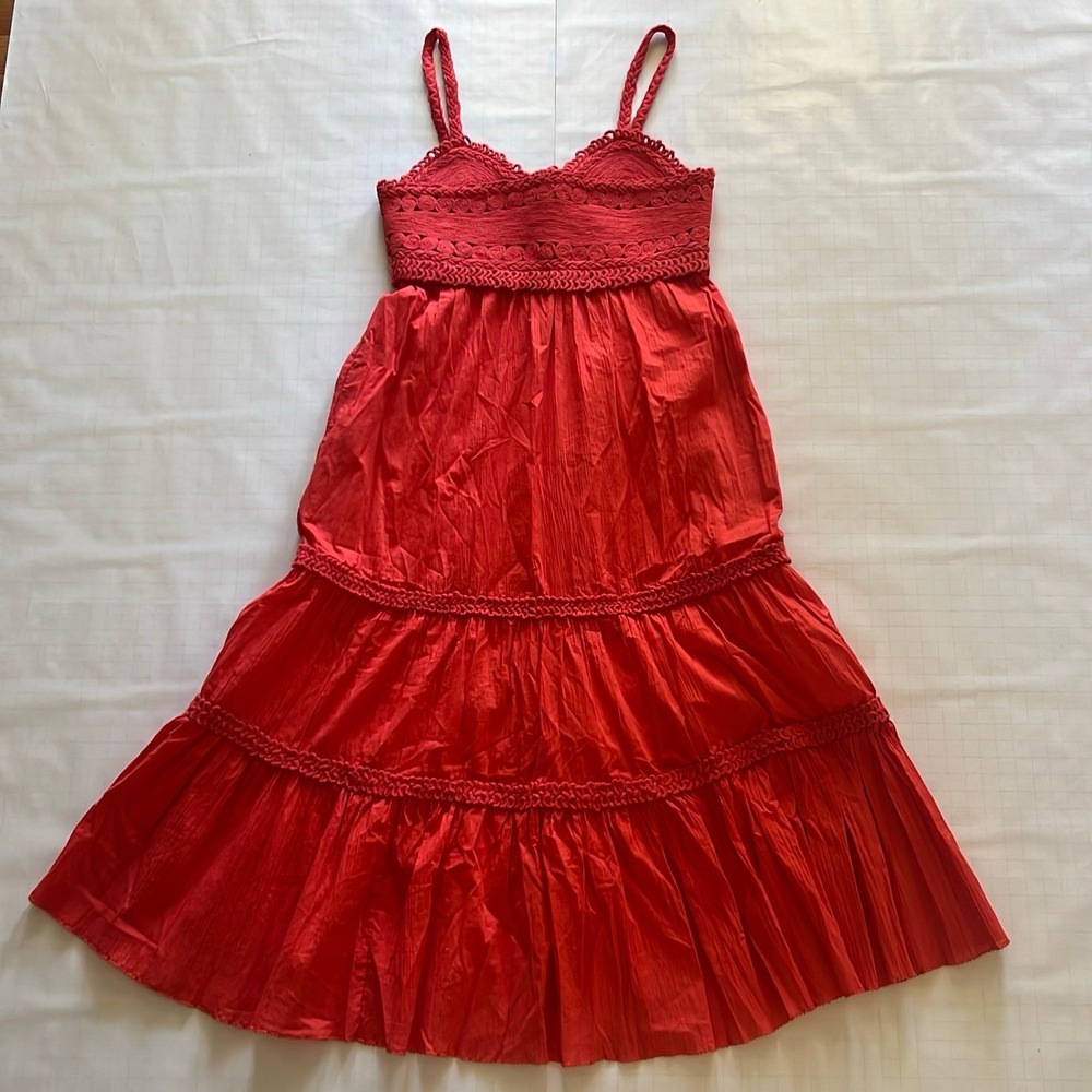 Sea NY Red Eyelet Midi Dress Women's Size Small Fit & Flare Cotton NEW